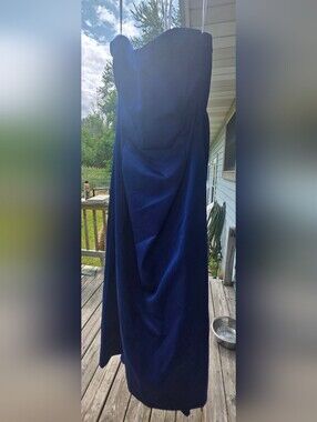 David's Bridal Strapless Navy Evening Gown